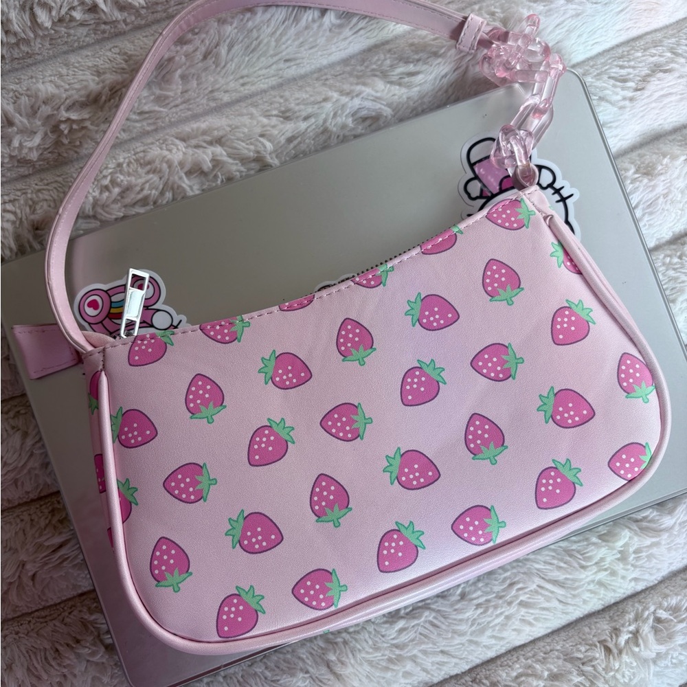 Pink Strawberry Print Shoulder Bag